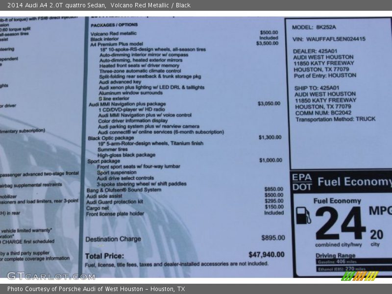 Volcano Red Metallic / Black 2014 Audi A4 2.0T quattro Sedan
