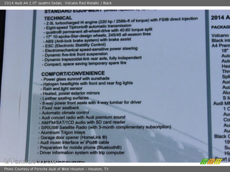 Volcano Red Metallic / Black 2014 Audi A4 2.0T quattro Sedan