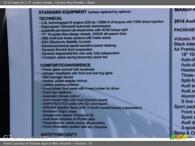  2014 A4 2.0T quattro Sedan Window Sticker