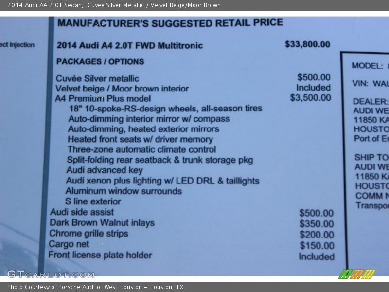 Cuvee Silver Metallic / Velvet Beige/Moor Brown 2014 Audi A4 2.0T Sedan