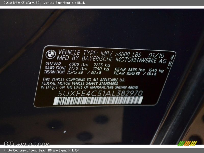 Monaco Blue Metallic / Black 2010 BMW X5 xDrive30i