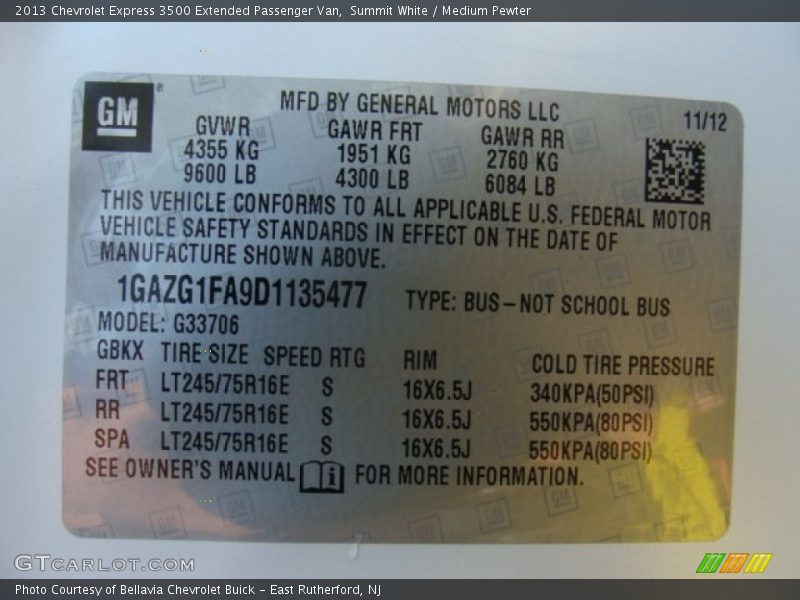 Summit White / Medium Pewter 2013 Chevrolet Express 3500 Extended Passenger Van