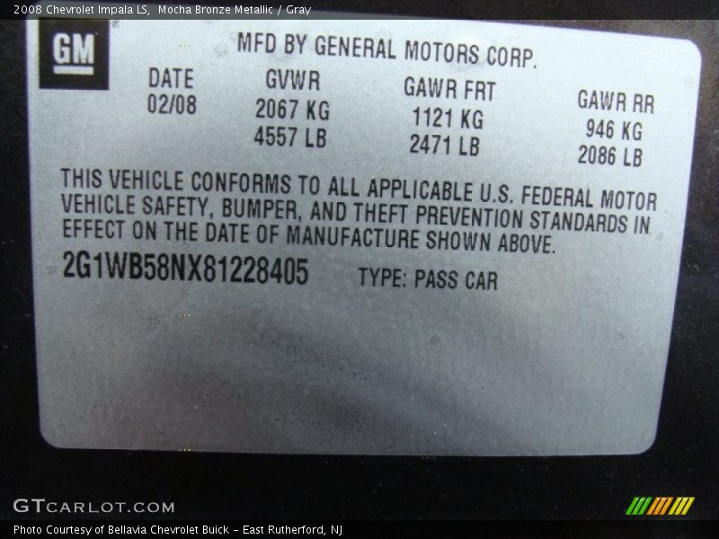 Mocha Bronze Metallic / Gray 2008 Chevrolet Impala LS