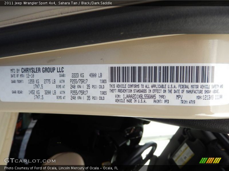 Sahara Tan / Black/Dark Saddle 2011 Jeep Wrangler Sport 4x4