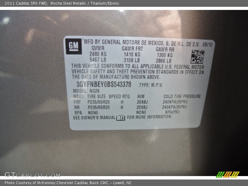 Mocha Steel Metallic / Titanium/Ebony 2011 Cadillac SRX FWD