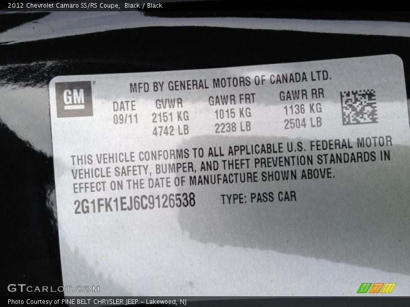 Black / Black 2012 Chevrolet Camaro SS/RS Coupe