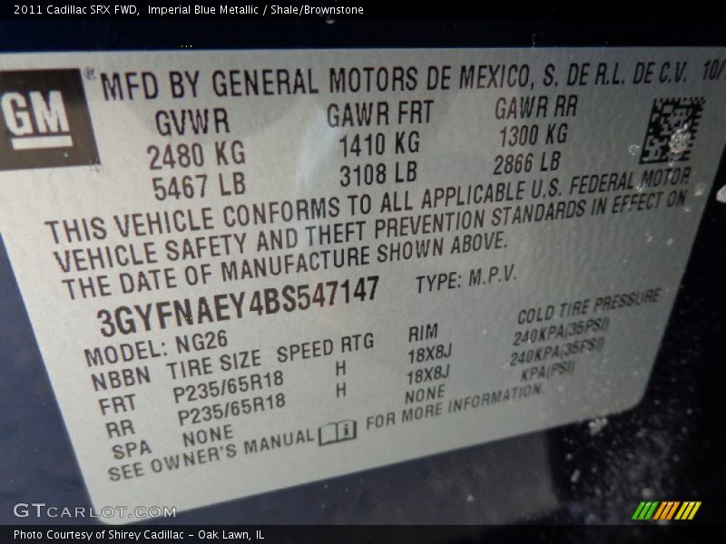 Imperial Blue Metallic / Shale/Brownstone 2011 Cadillac SRX FWD