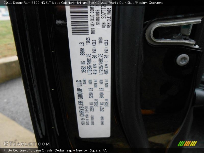 Brilliant Black Crystal Pearl / Dark Slate/Medium Graystone 2011 Dodge Ram 2500 HD SLT Mega Cab 4x4