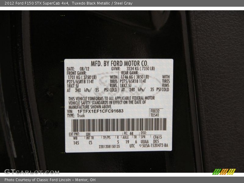 Tuxedo Black Metallic / Steel Gray 2012 Ford F150 STX SuperCab 4x4