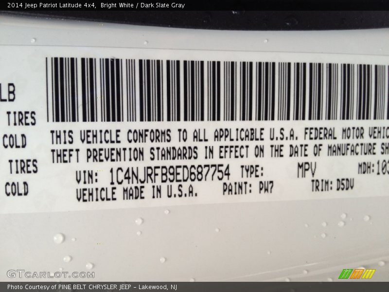Bright White / Dark Slate Gray 2014 Jeep Patriot Latitude 4x4