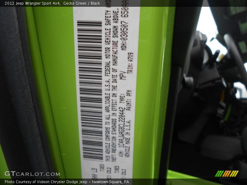 Gecko Green / Black 2012 Jeep Wrangler Sport 4x4