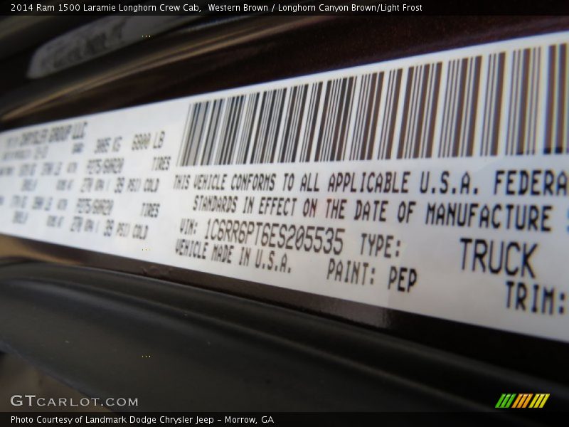 2014 1500 Laramie Longhorn Crew Cab Western Brown Color Code PEP