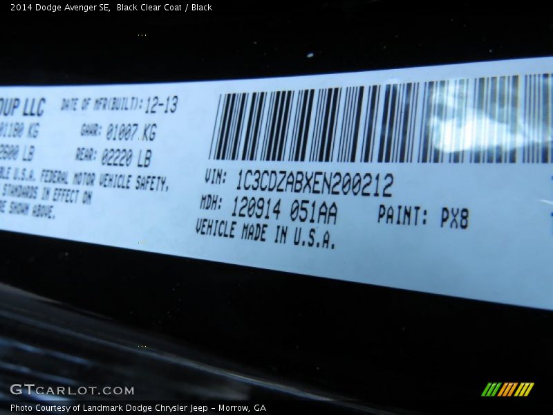 Black Clear Coat / Black 2014 Dodge Avenger SE