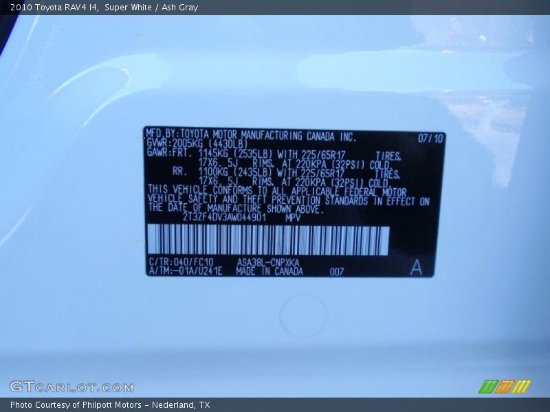 Super White / Ash Gray 2010 Toyota RAV4 I4