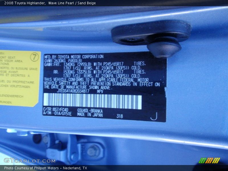 Wave Line Pearl / Sand Beige 2008 Toyota Highlander