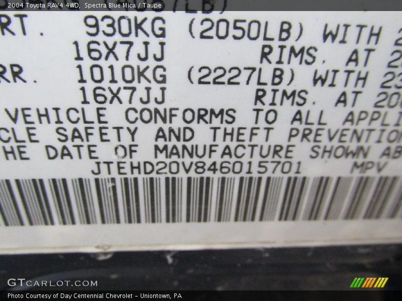 Spectra Blue Mica / Taupe 2004 Toyota RAV4 4WD