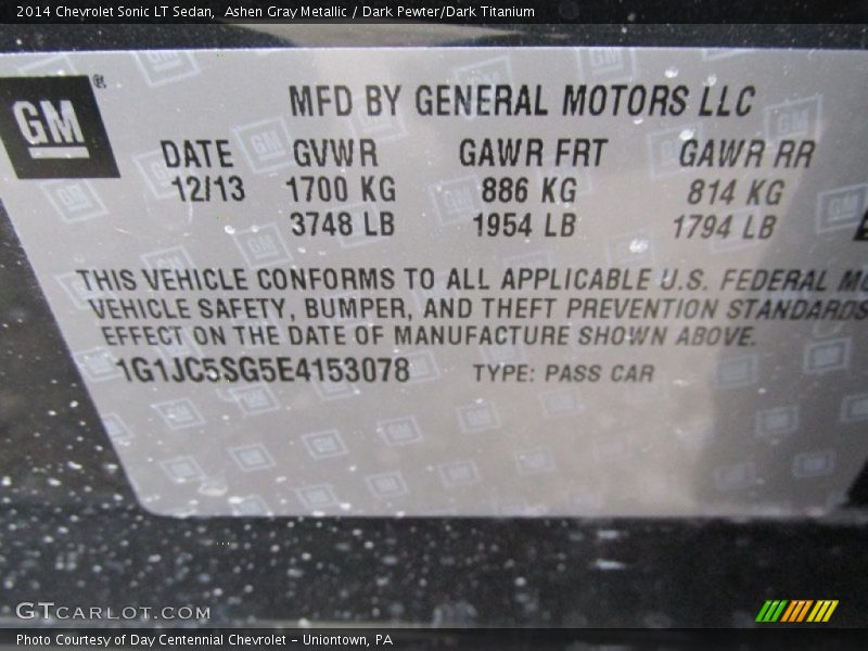 Ashen Gray Metallic / Dark Pewter/Dark Titanium 2014 Chevrolet Sonic LT Sedan