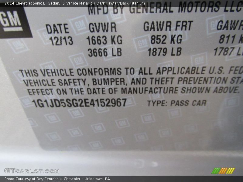 Silver Ice Metallic / Dark Pewter/Dark Titanium 2014 Chevrolet Sonic LT Sedan