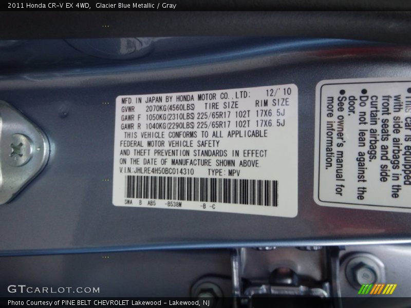 Glacier Blue Metallic / Gray 2011 Honda CR-V EX 4WD