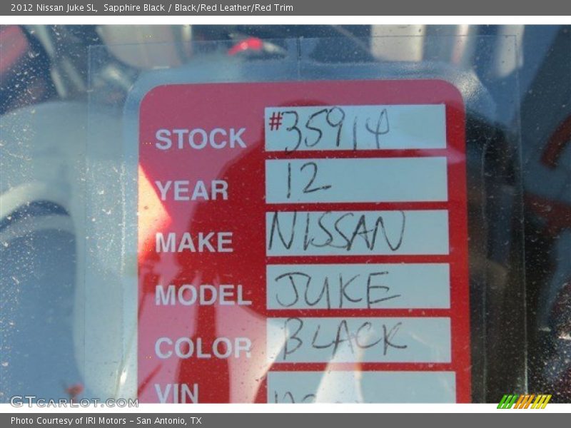 Sapphire Black / Black/Red Leather/Red Trim 2012 Nissan Juke SL