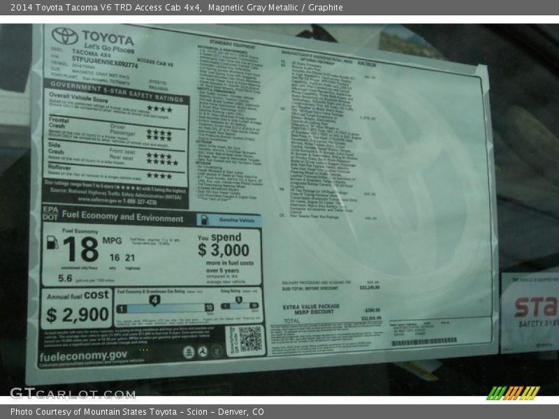 Magnetic Gray Metallic / Graphite 2014 Toyota Tacoma V6 TRD Access Cab 4x4