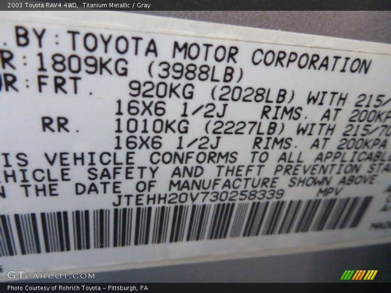 Titanium Metallic / Gray 2003 Toyota RAV4 4WD