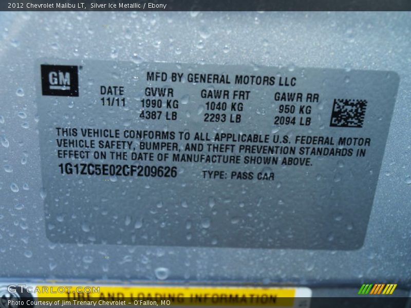 Silver Ice Metallic / Ebony 2012 Chevrolet Malibu LT