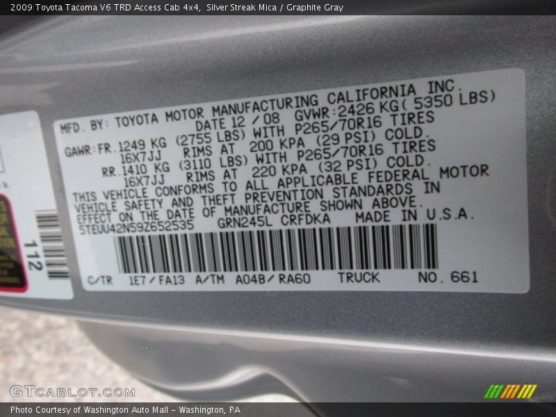 Silver Streak Mica / Graphite Gray 2009 Toyota Tacoma V6 TRD Access Cab 4x4