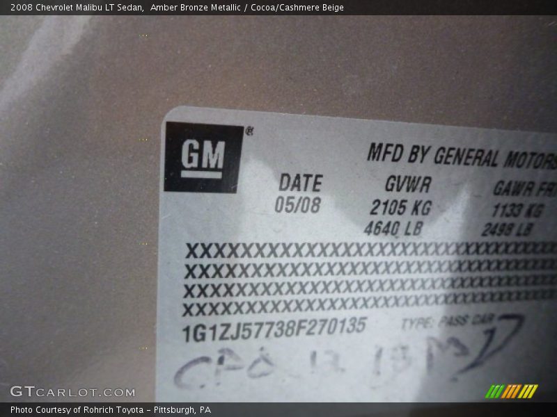 Amber Bronze Metallic / Cocoa/Cashmere Beige 2008 Chevrolet Malibu LT Sedan