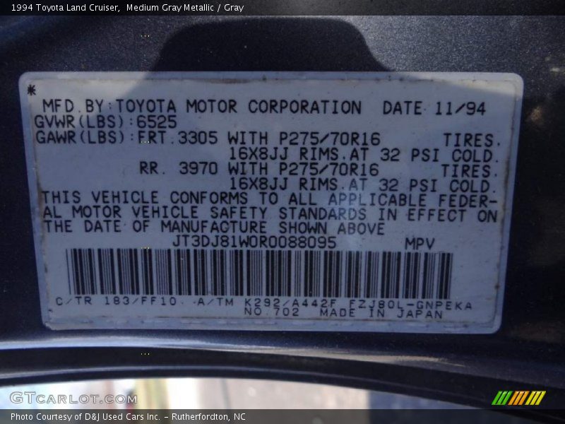 Medium Gray Metallic / Gray 1994 Toyota Land Cruiser