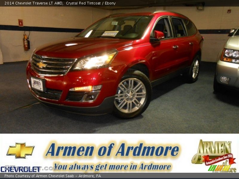 Crystal Red Tintcoat / Ebony 2014 Chevrolet Traverse LT AWD