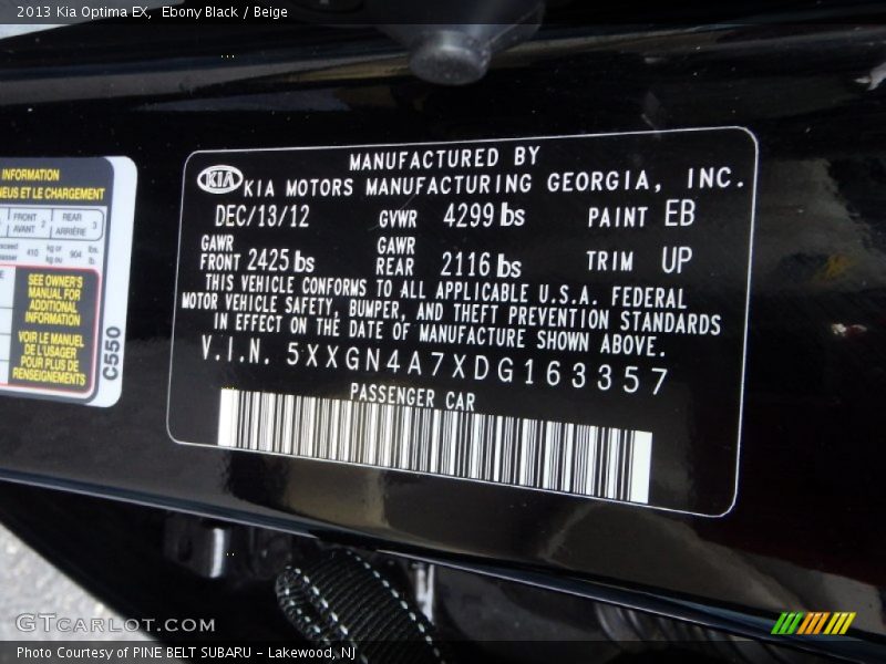 Ebony Black / Beige 2013 Kia Optima EX