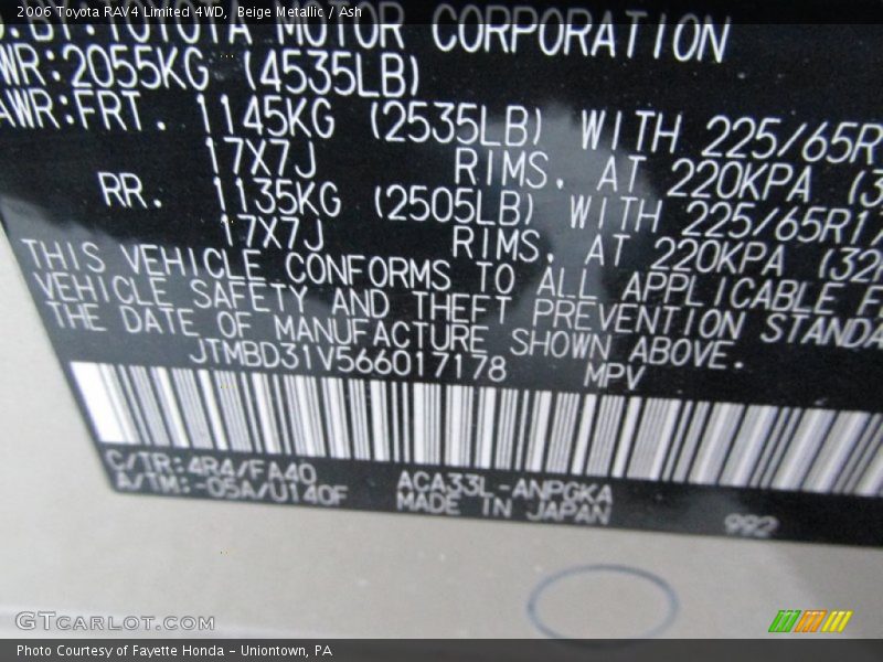 Beige Metallic / Ash 2006 Toyota RAV4 Limited 4WD