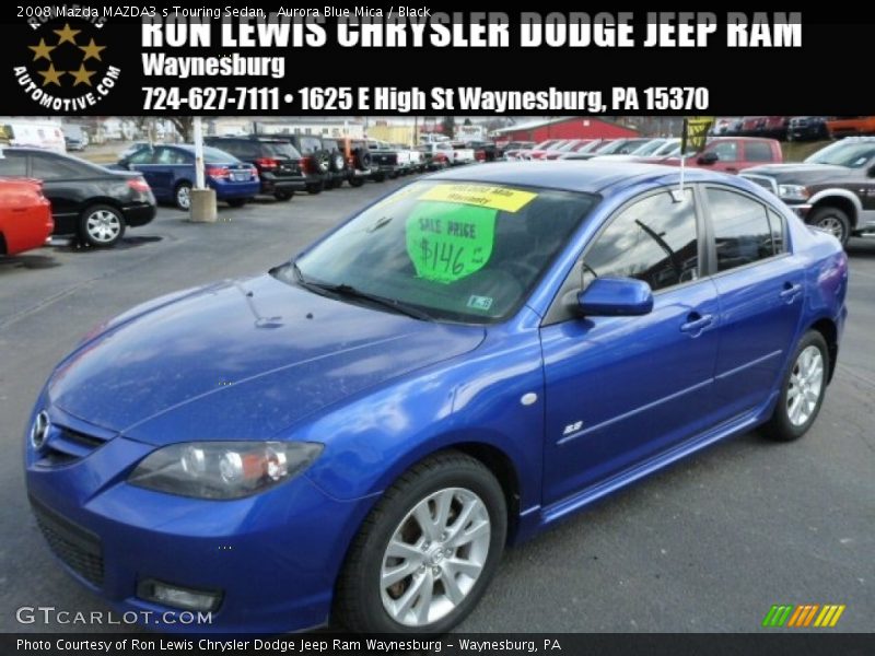 Aurora Blue Mica / Black 2008 Mazda MAZDA3 s Touring Sedan