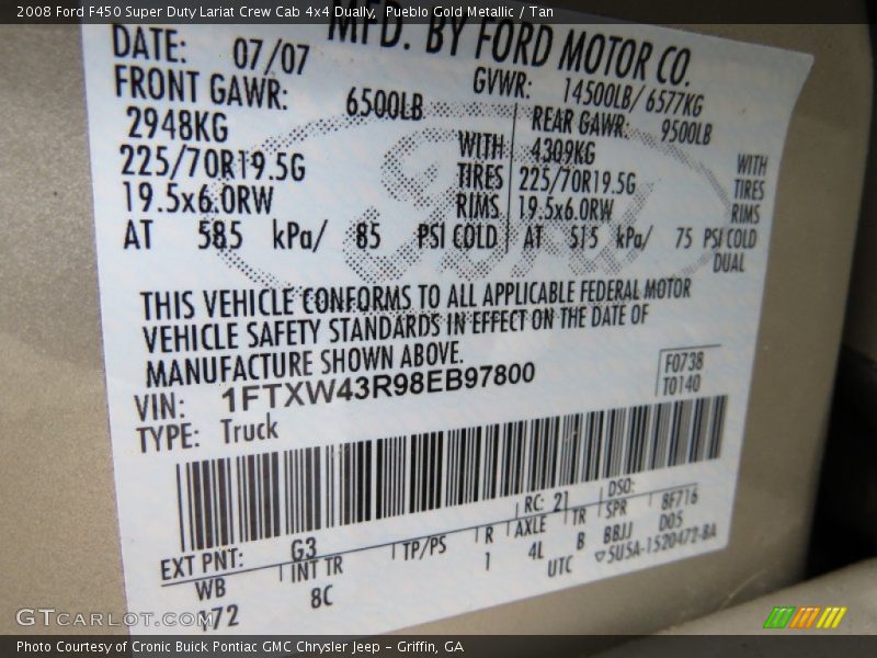 Pueblo Gold Metallic / Tan 2008 Ford F450 Super Duty Lariat Crew Cab 4x4 Dually