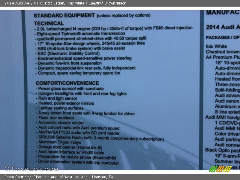 Ibis White / Chestnut Brown/Black 2014 Audi A4 2.0T quattro Sedan
