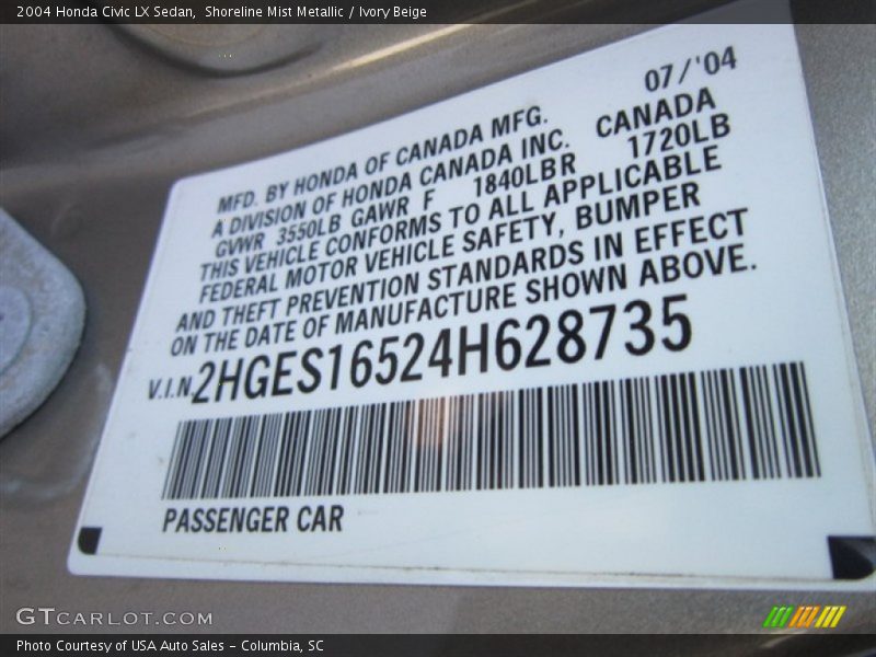 Shoreline Mist Metallic / Ivory Beige 2004 Honda Civic LX Sedan