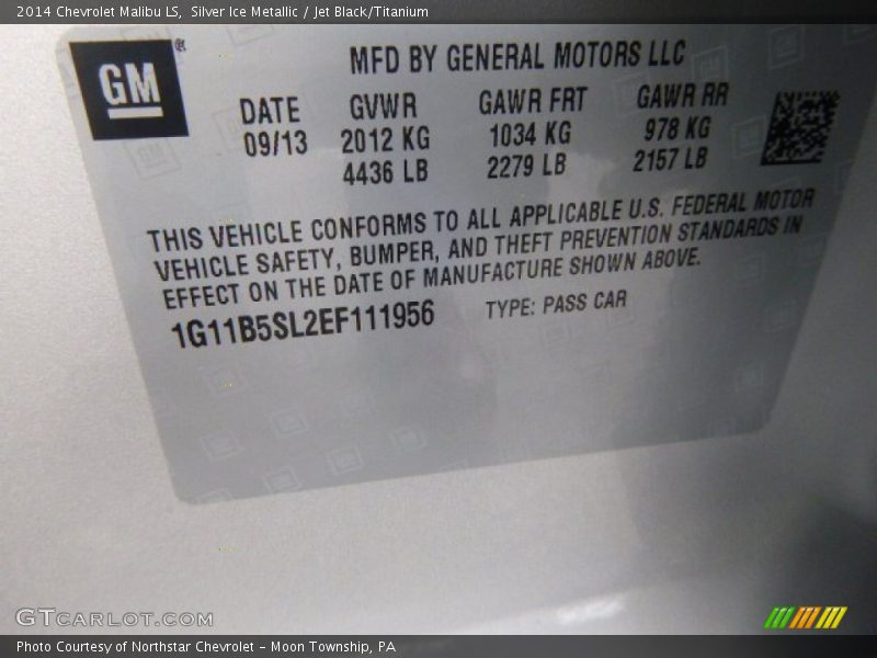 Silver Ice Metallic / Jet Black/Titanium 2014 Chevrolet Malibu LS
