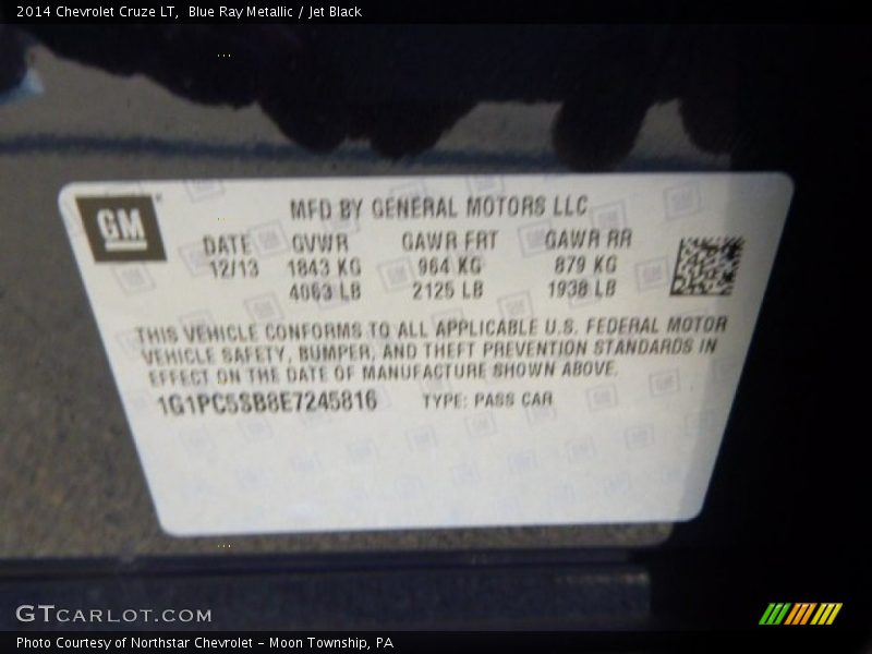 Blue Ray Metallic / Jet Black 2014 Chevrolet Cruze LT