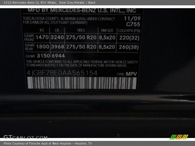 Steel Grey Metallic / Black 2010 Mercedes-Benz GL 450 4Matic