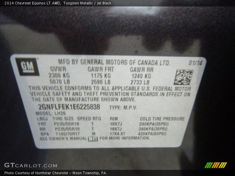 Tungsten Metallic / Jet Black 2014 Chevrolet Equinox LT AWD
