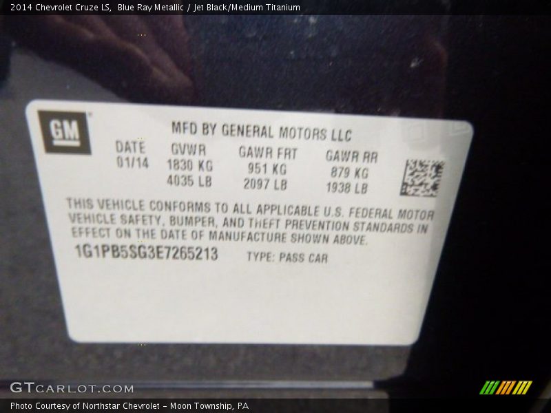 Blue Ray Metallic / Jet Black/Medium Titanium 2014 Chevrolet Cruze LS