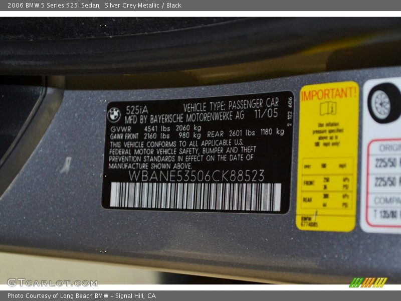 Silver Grey Metallic / Black 2006 BMW 5 Series 525i Sedan
