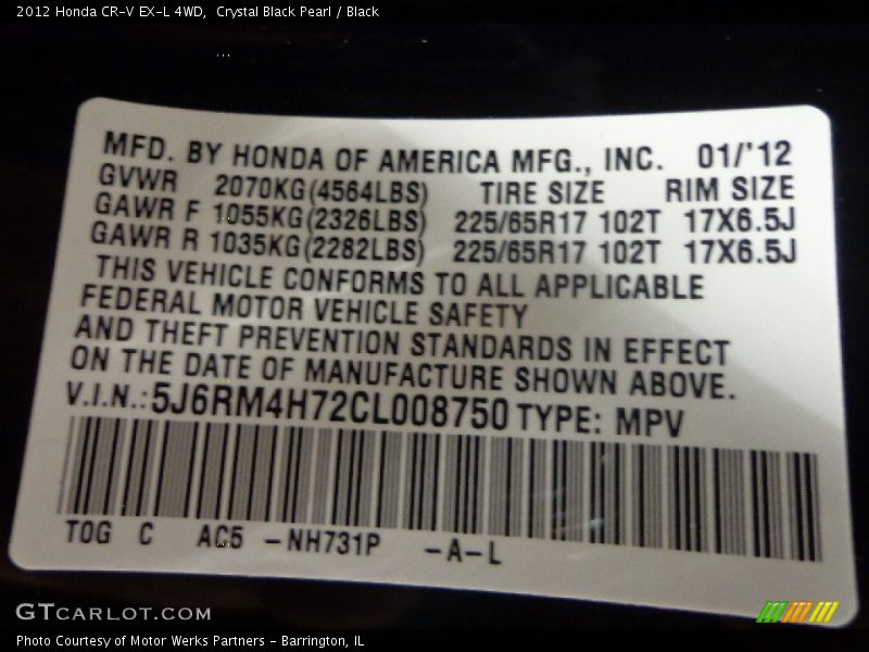 Crystal Black Pearl / Black 2012 Honda CR-V EX-L 4WD