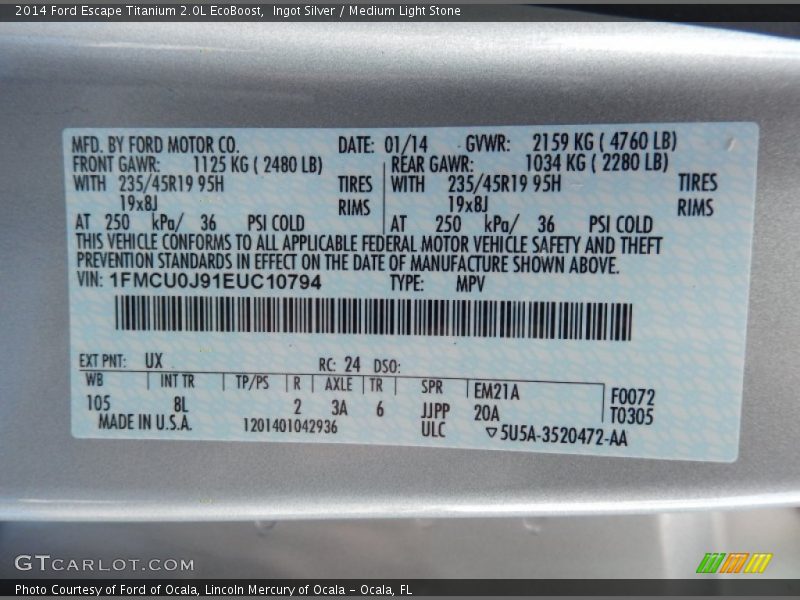 Ingot Silver / Medium Light Stone 2014 Ford Escape Titanium 2.0L EcoBoost
