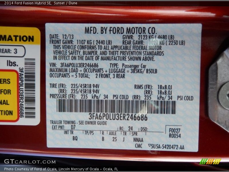 Sunset / Dune 2014 Ford Fusion Hybrid SE