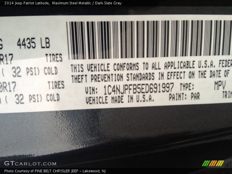 Maximum Steel Metallic / Dark Slate Gray 2014 Jeep Patriot Latitude