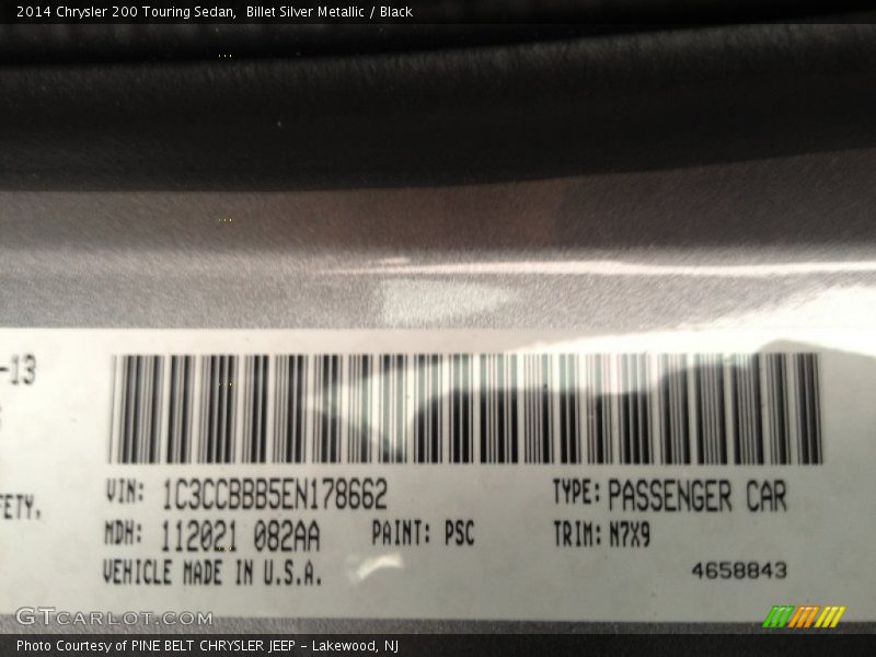 Billet Silver Metallic / Black 2014 Chrysler 200 Touring Sedan