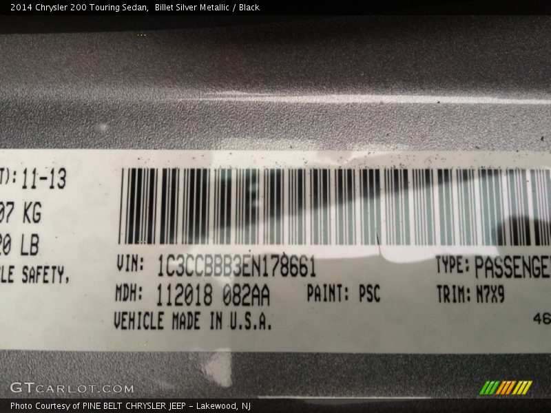 Billet Silver Metallic / Black 2014 Chrysler 200 Touring Sedan