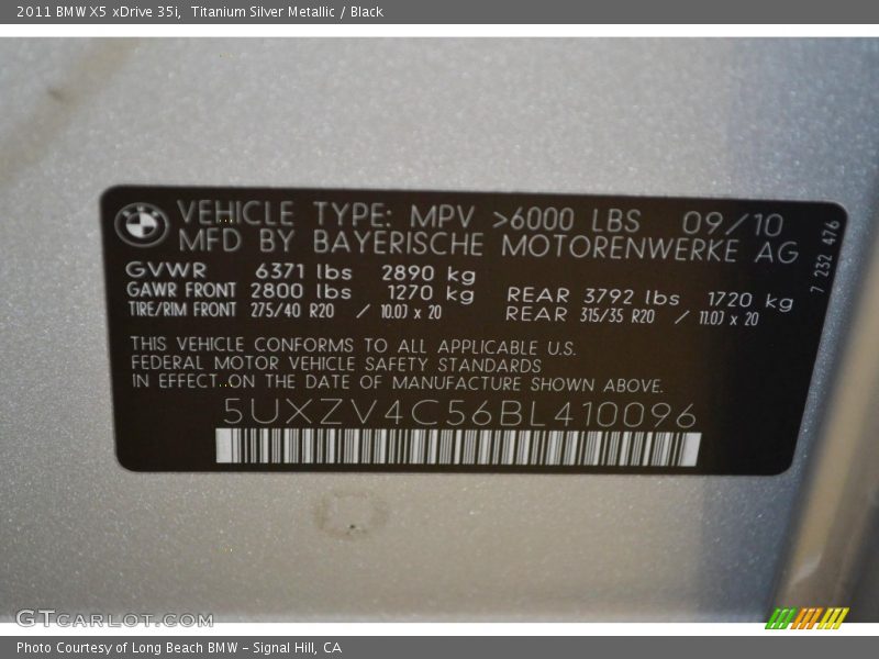 Titanium Silver Metallic / Black 2011 BMW X5 xDrive 35i